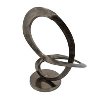 17 Inch Modern Sculpture, Black Aluminum, Tabletop Decor Loop, Round Base - BM302597