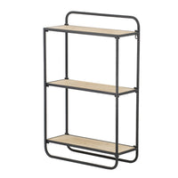 32 Inch Shelving Unit, Black Curved Iron Frame, Three Fir Wood Shelves - BM302601