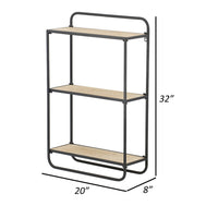 32 Inch Shelving Unit, Black Curved Iron Frame, Three Fir Wood Shelves - BM302601