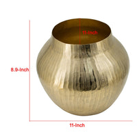 Kria 11 Inch Modern Curved Vase, Hammered Texture, Gold Aluminum Finish - BM302604