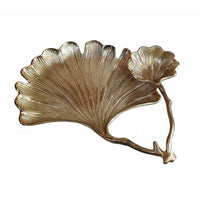 14 Inch Double Leaf Decorative Bowl, Firm Aluminum, Textured Gold Finish - BM302611