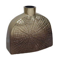 Pece 8 Inch Aluminum Decorative Vase, Webbed Design, Square Base, Gold - BM302613