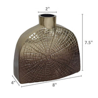 Pece 8 Inch Aluminum Decorative Vase, Webbed Design, Square Base, Gold - BM302613