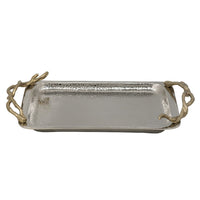 16 Inch Rectangular Decorative Tray, Branch Design Handles, Silver, Gold - BM302615