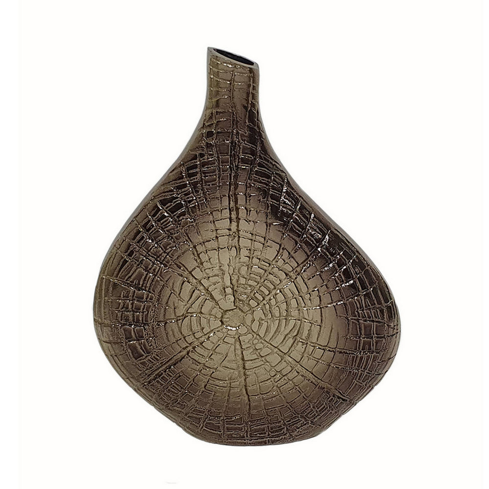 Zelo 11 Inch Decorative Vase, Aluminum, Webbed Design, Bottleneck, Gold - BM302622
