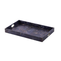 25 Inch Set of 2 Rectangular Decorative Trays, Gold Map Design, Deep Blue - BM302624