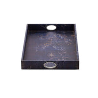 25 Inch Set of 2 Rectangular Decorative Trays, Gold Map Design, Deep Blue - BM302624