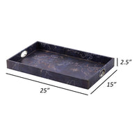 25 Inch Set of 2 Rectangular Decorative Trays, Gold Map Design, Deep Blue - BM302624