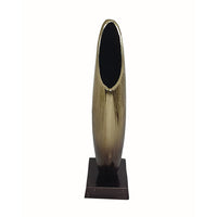 15 Inch Decorative Vase, Aluminum, Vertical Ribbing, Gold and Jet Black - BM302628