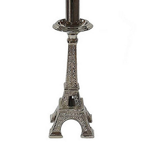 14 Inch Table Lamp, Metal Trimmed Shade, Nickel Finish, Eiffel Tower Base - BM302633