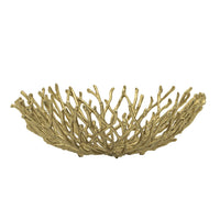 14 Inch Decorative Bowl, Aluminum, Tree Branch Design, Gold - BM302637