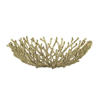 14 Inch Decorative Bowl, Aluminum, Tree Branch Design, Gold - BM302637