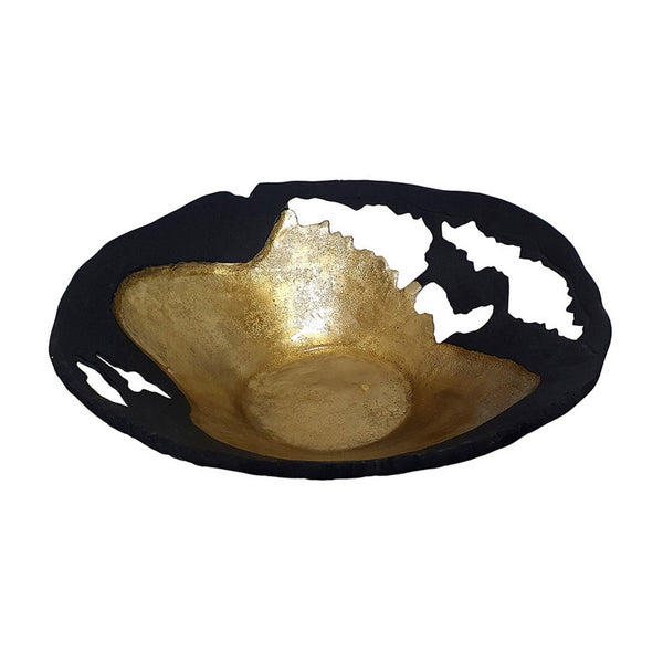 18 Inch Elegant Decorative Bowl, Aluminum, Cutwork Design, Gold, Black - BM302652