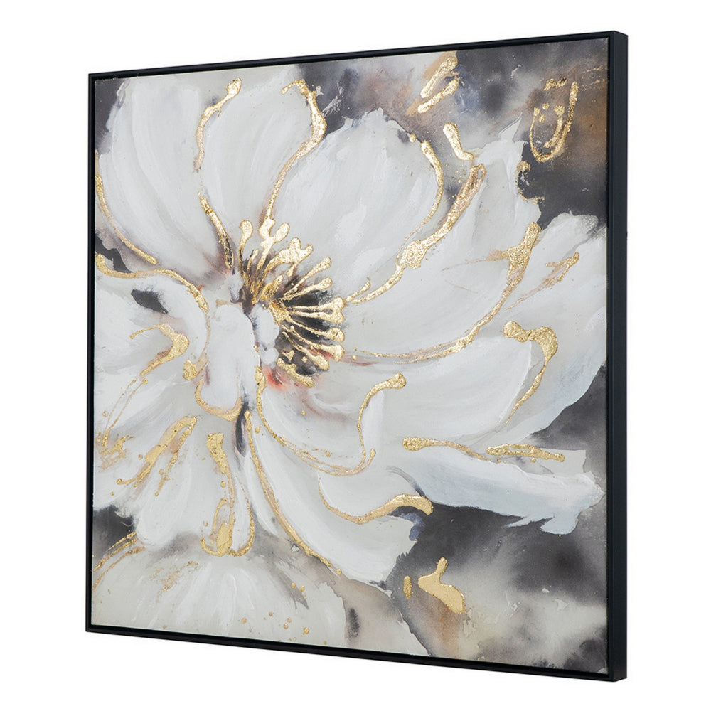 Benjara 36 x 36 Inch Framed Wall Art, Floral Oil Painting On