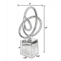 9 Inch Table Sculpture, Abstract Loop Design, Block Base, Black, Silver - BM302657