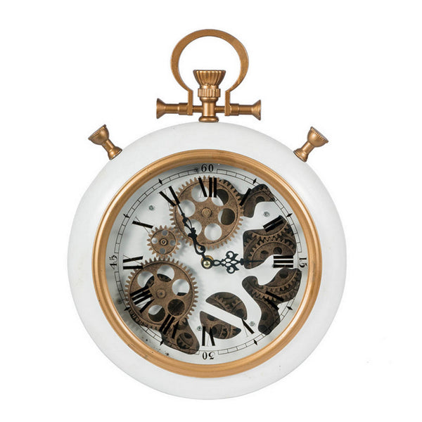 15 Inch Modern Roman Numeral Wall Clock, Iron, Plastic, White, Gold Finish - BM302663