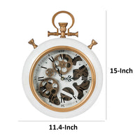 15 Inch Modern Roman Numeral Wall Clock, Iron, Plastic, White, Gold Finish - BM302663