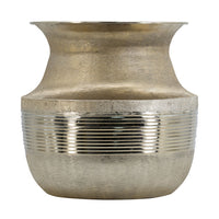 14 Inch Decorative Aluminum Pot, Ribbed Details, Wide Mouth, Gold - BM302665