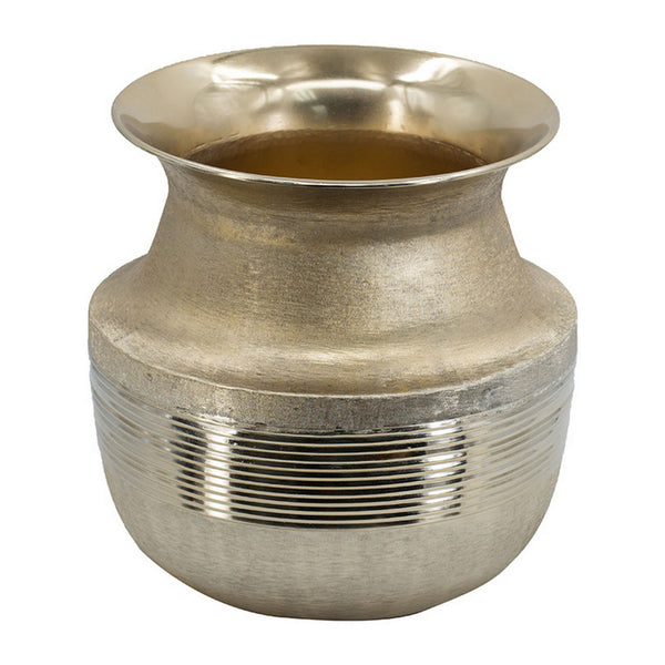 14 Inch Decorative Aluminum Pot, Ribbed Details, Wide Mouth, Gold - BM302665