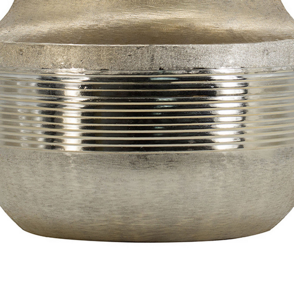 14 Inch Decorative Aluminum Pot, Ribbed Details, Wide Mouth, Gold - BM302665