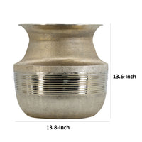 14 Inch Decorative Aluminum Pot, Ribbed Details, Wide Mouth, Gold - BM302665