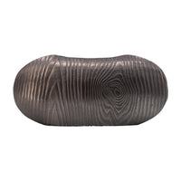 18 Inch Slim Oval Disc Decorative Vase, Wood Texturing, Gray Aluminum  - BM302670