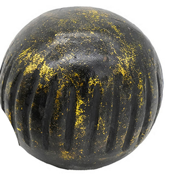 Set of 3 Decorative Tabletop Round Balls, Carved Mango Wood, Black, Yellow - BM302671