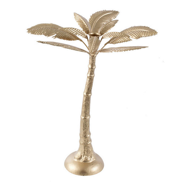 16 Inch Tall Artisan Candle Holder Inspired by A Palm Tree, Iron, Gold - BM302679