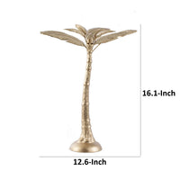 16 Inch Tall Artisan Candle Holder Inspired by A Palm Tree, Iron, Gold - BM302679