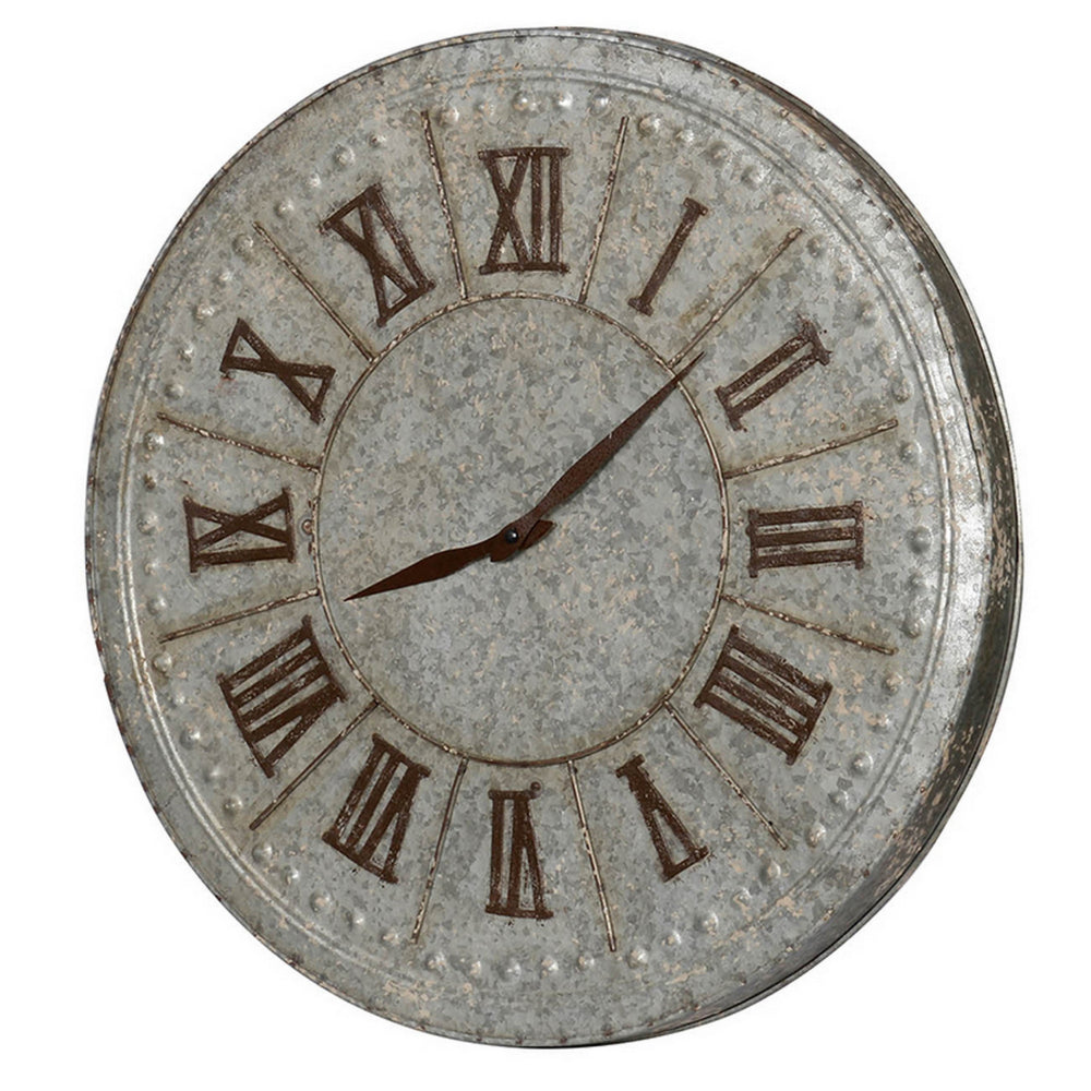 20 Inch Classic Round Wall Clock, Metal, Roman Numerals, Vintage Gray  - BM302683