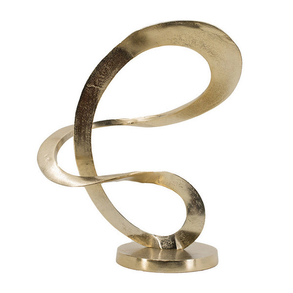 17 Inch Modern Sculpture, Gold Aluminum, Tabletop Decor Loop, Round Base - BM302686