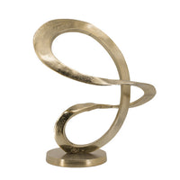 17 Inch Modern Sculpture, Gold Aluminum, Tabletop Decor Loop, Round Base - BM302686