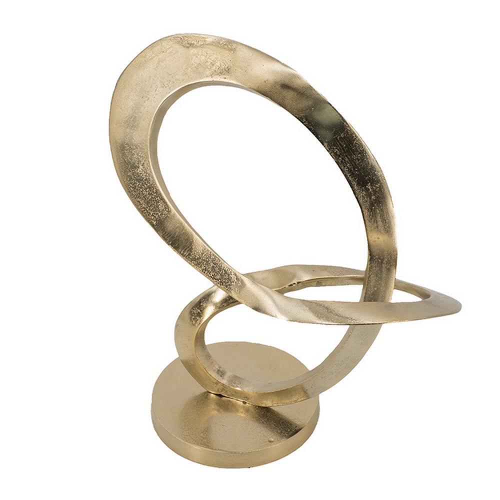 17 Inch Modern Sculpture, Gold Aluminum, Tabletop Decor Loop, Round Base - BM302686