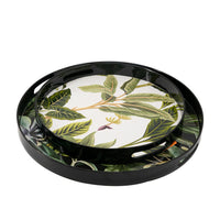 Set of 2 Decorative Trays, Black Plastic Frame, Lush Palm Leaf Printing - BM302688