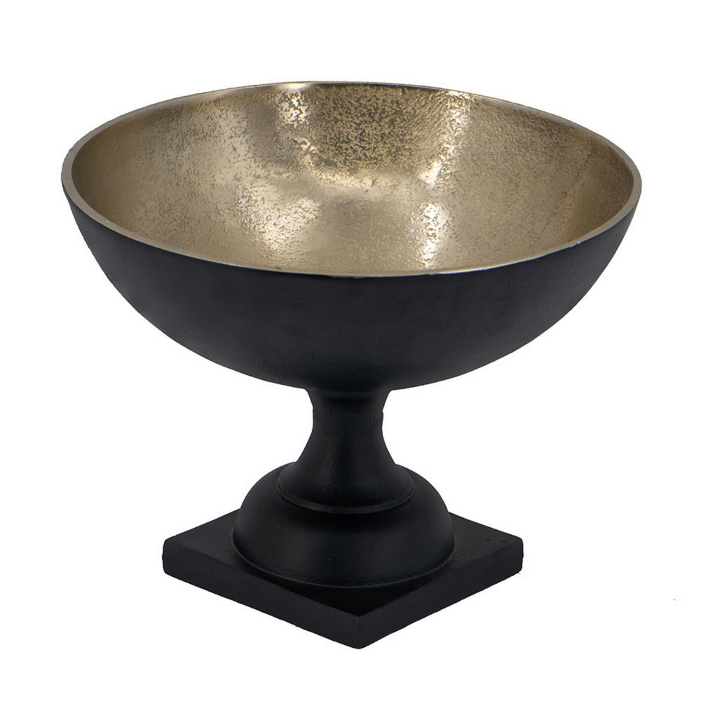 10 Inch Vintage Style Accent Bowl, Gold, Antique Black, Pedestal Stand - BM302693