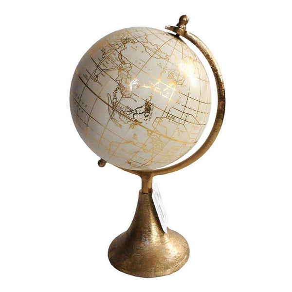15 Inch Modern Accent Globe, Smooth Turning, White With Gold Aluminum Stand - BM302695