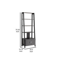 70 Inch Ladder Bookcase with Double Door Cabinet, 3 Shelves, Gray, Black - BM302951