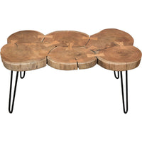 39 Inch Rectangular Coffee Table, Live Edge Wood Top, Metal Legs, Brown - BM303150