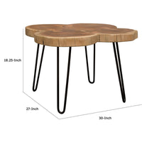 28 Inch Square Coffee Table, Natural Brown Wood Live Edge, Black Metal Legs - BM303151