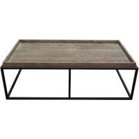 52 Inch Modern Coffee Table, Raised Tray Edges Rustic Oak Brown, Black - BM303156