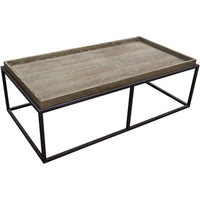 52 Inch Modern Coffee Table, Raised Tray Edges Rustic Oak Brown, Black - BM303156