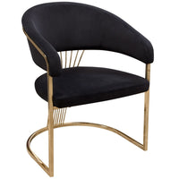 Emy 26 Inch Cantilever Barrel Dining Chair, Black Velvet Upholstery, Gold - BM303166