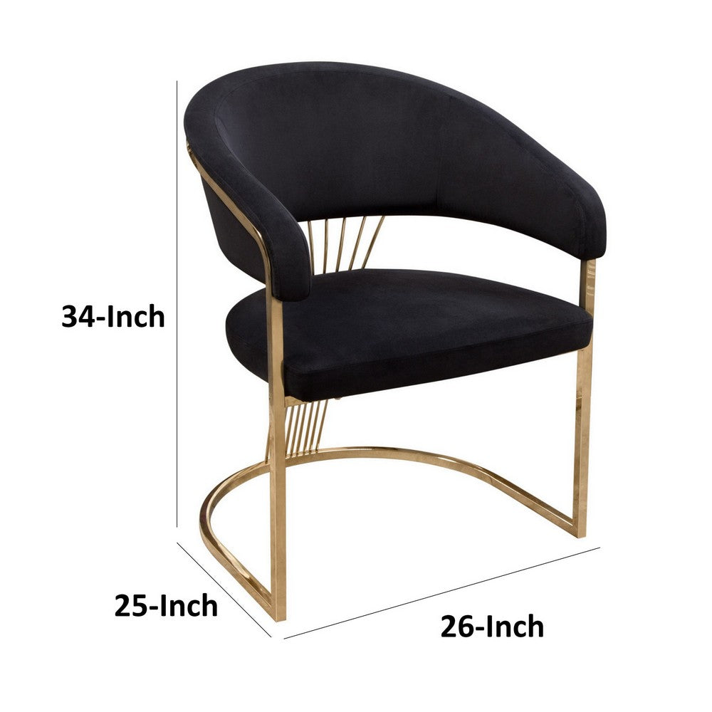 Emy 26 Inch Cantilever Barrel Dining Chair, Black Velvet Upholstery, Gold - BM303166