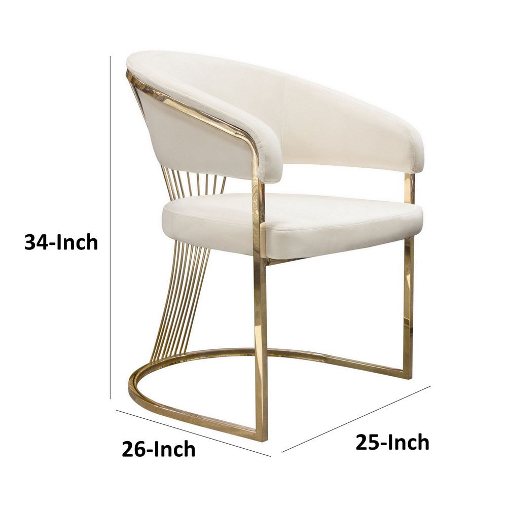 Emy 26 Inch Cantilever Barrel Dining Chair, Cream Velvet Upholstery, Gold - BM303167