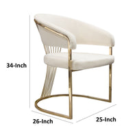 Emy 26 Inch Cantilever Barrel Dining Chair, Cream Velvet Upholstery, Gold - BM303167