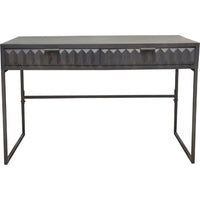 Fiva 47 Inch 2 Drawer Desk, Embossed Geometric Patterns, Smoke Gray Wood - BM303170