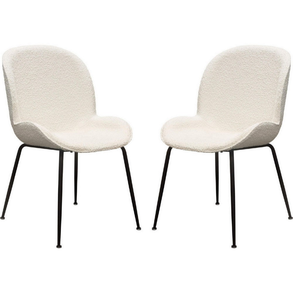 21 Inch Dining Chairs, Set of 2, Black Metal Legs, Ivory Boucle Upholstery - BM303188