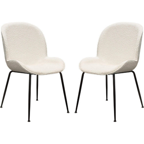 21 Inch Dining Chairs, Set of 2, Black Metal Legs, Ivory Boucle Upholstery - BM303188