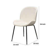 21 Inch Dining Chairs, Set of 2, Black Metal Legs, Ivory Boucle Upholstery - BM303188