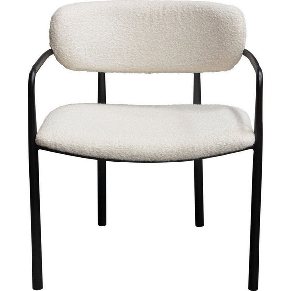 Oke 26 Inch Padded Dining Chair, Set of 2, Black, Ivory Boucle Upholstery - BM303190